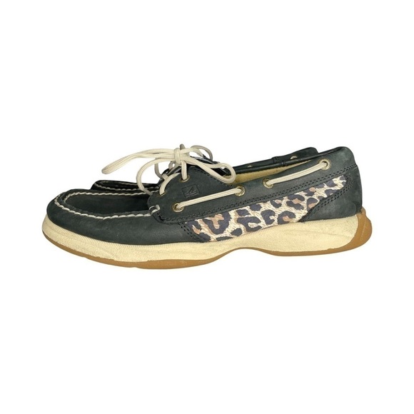 Sperry Black and Animal Print Top-Sider Boat Shoes - Picture 1 of 10